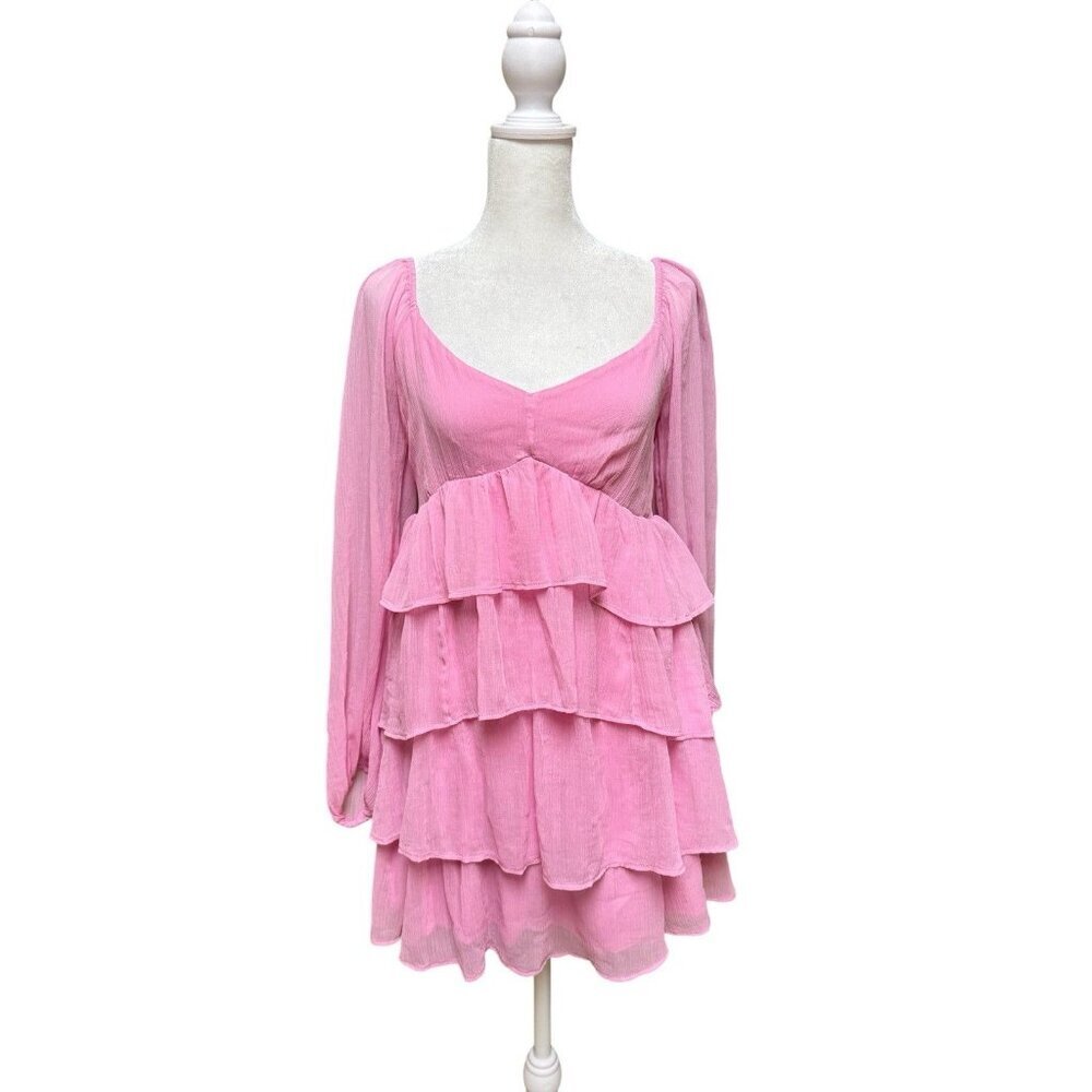 Abercrombie & Fitch Pink Tiered Ruffle Mini Dress Long Sleeve M
